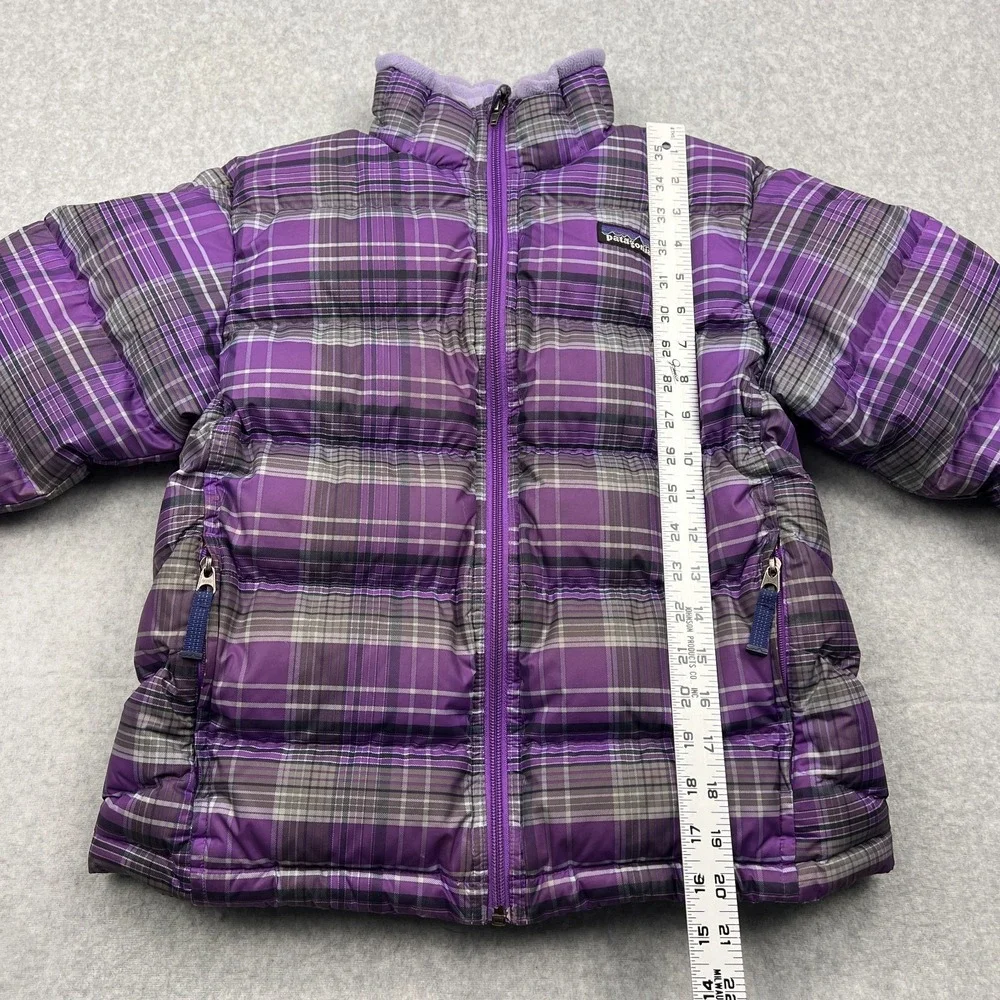 Patagonia Jacket Youth Medium 10 Purple Plaid Down Puffer Insulated Winter 68303